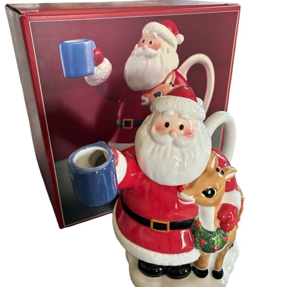 VTG Lenox Rudolph The Red Nosed Reindeer Christmas Santa Teapot Ceramic Holiday - Picture 3 of 9
